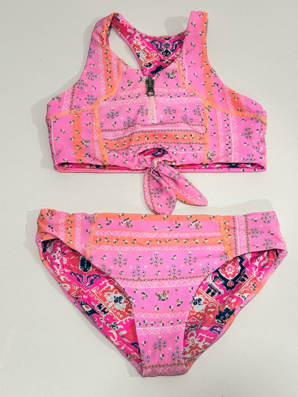 Maaji Girls Reversible Bikini Swimsuit Size 10/12 Pink Geometric EUC